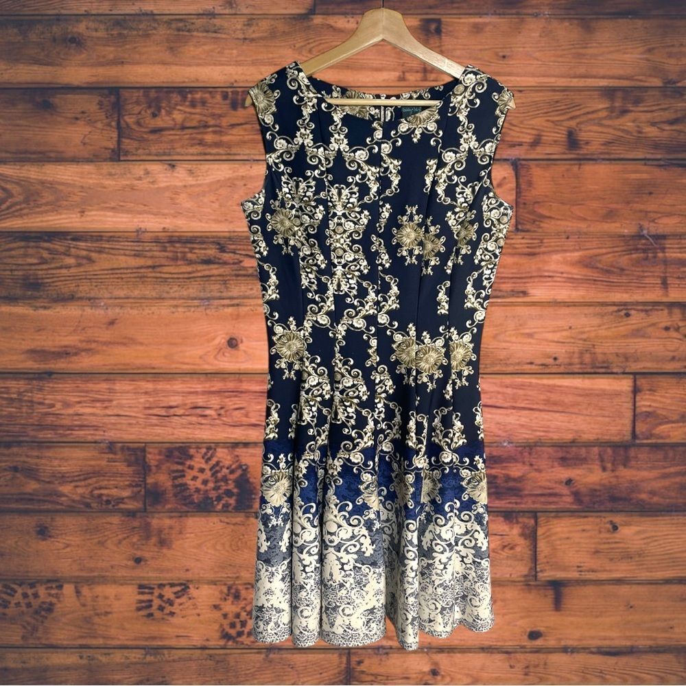 5 for $25🔥Gabby Skye Sleeveless Ombre Navy Paisley Dress Size 10‎